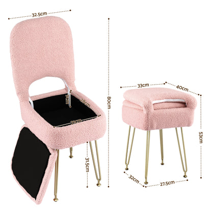 Artiss Storage Ottoman Vanity Stool Foot Stool Folding Back Pink