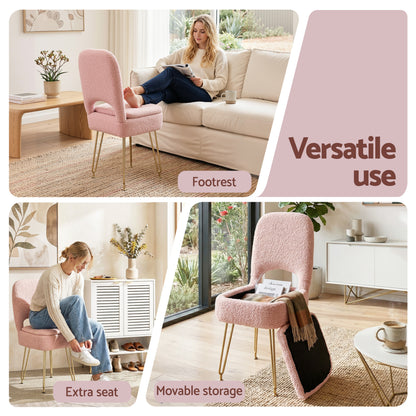 Artiss Storage Ottoman Vanity Stool Foot Stool Folding Back Pink