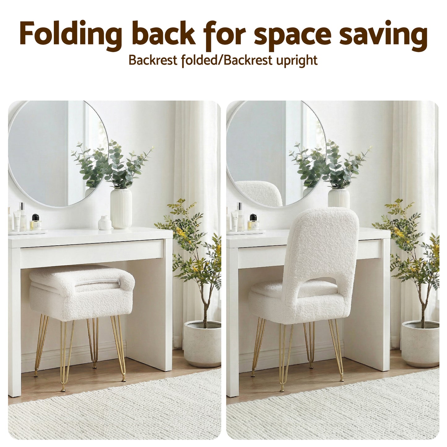 Artiss Storage Ottoman Vanity Stool Foot Stool Folding Back White