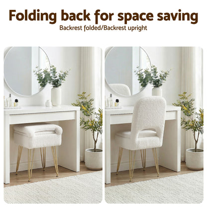 Artiss Storage Ottoman Vanity Stool Foot Stool Folding Back White
