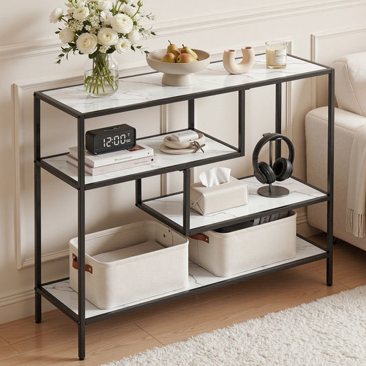Artiss Console Table Entryway Hallway Marble Effect 4-Tier Storage Shelves White