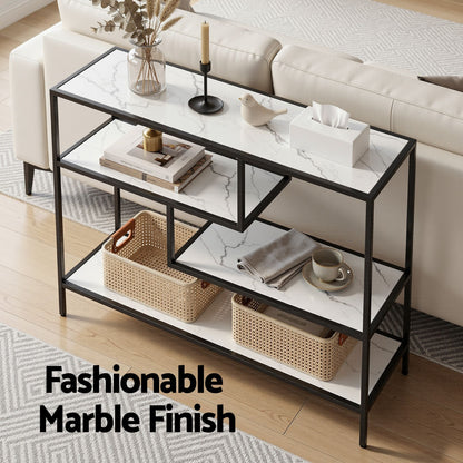 Artiss Console Table Entryway Hallway Marble Effect 4-Tier Storage Shelves White