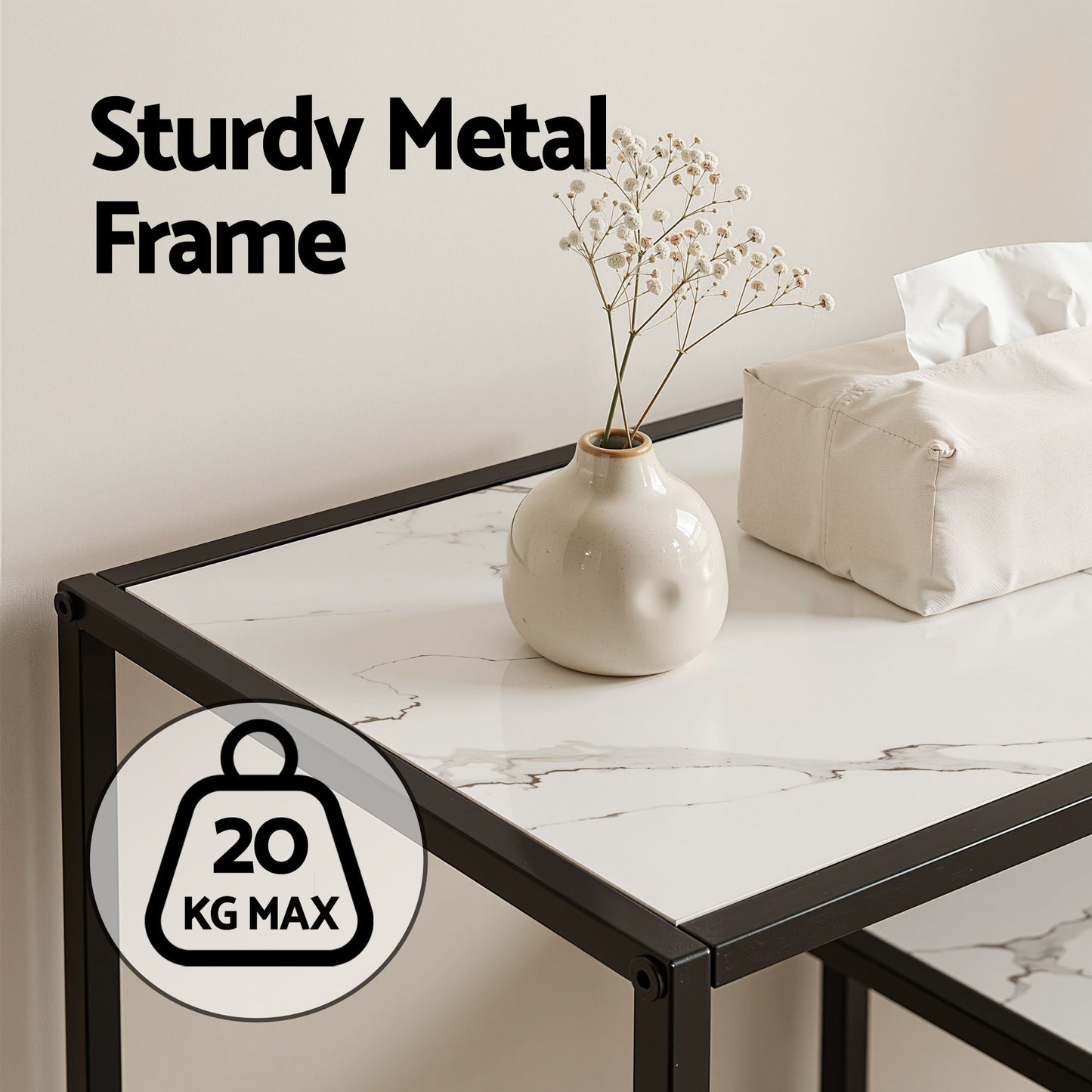 Artiss Console Table Entryway Hallway Marble Effect 4-Tier Storage Shelves White