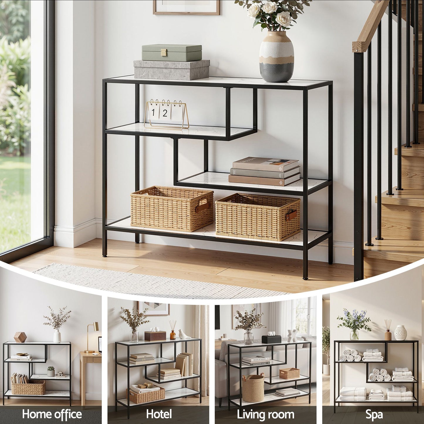 Artiss Console Table Entryway Hallway Marble Effect 4-Tier Storage Shelves White