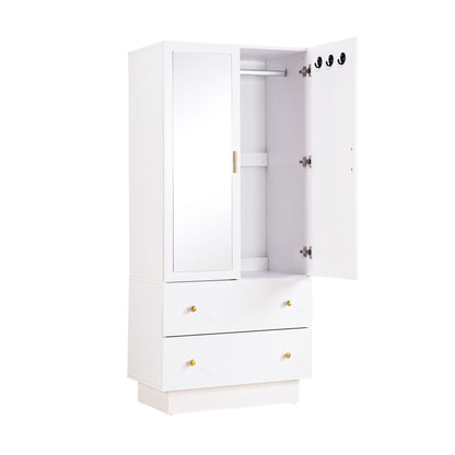 Artiss LED Wardrobe Cabinet Clothes Storage with Mirror 2 Drawers Hanging Rail