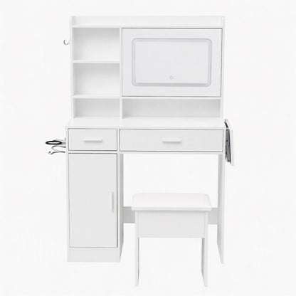 Artiss Dressing Table Vanity Desk Set Stool LED Charging Station White