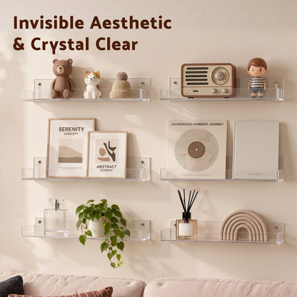 Artiss 6-Pack Acrylic Wall Shelves, Clear Floating Display Shelf with Detachable Panels & Front Lip