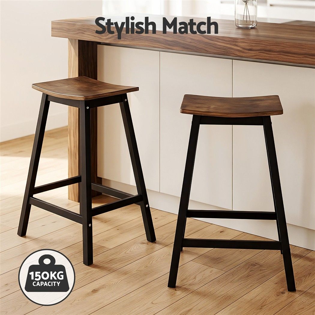 Artiss Bar Stools Set of 2 Kitchen Counter Stools Wooden Industrial Rustic Brown