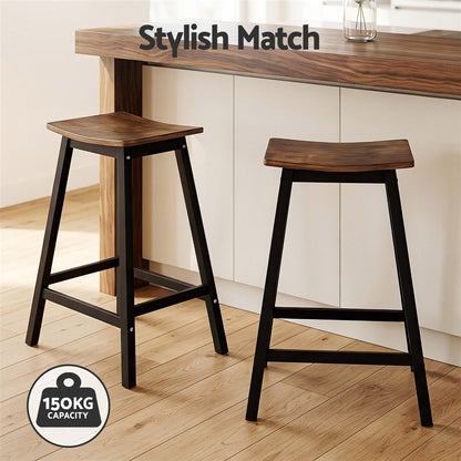 Artiss Bar Stools Set of 2 Kitchen Counter Stools Wooden Industrial Rustic Brown