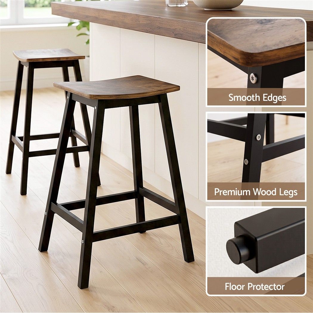 Artiss Bar Stools Set of 2 Kitchen Counter Stools Wooden Industrial Rustic Brown