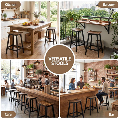 Artiss Bar Stools Set of 2 Kitchen Counter Stools Wooden Industrial Rustic Brown