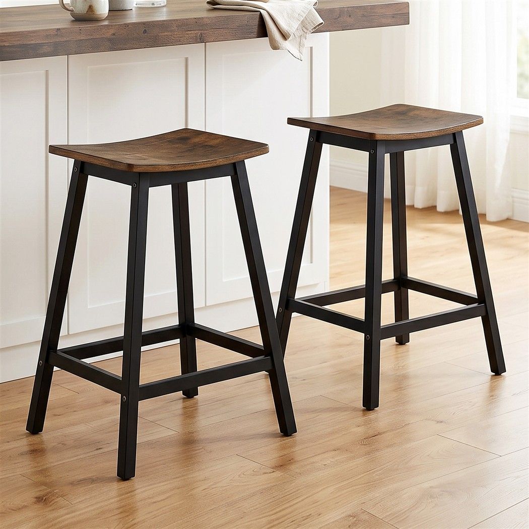 Artiss Bar Stools Set of 2 Kitchen Counter Stools Wooden Industrial Rustic Brown