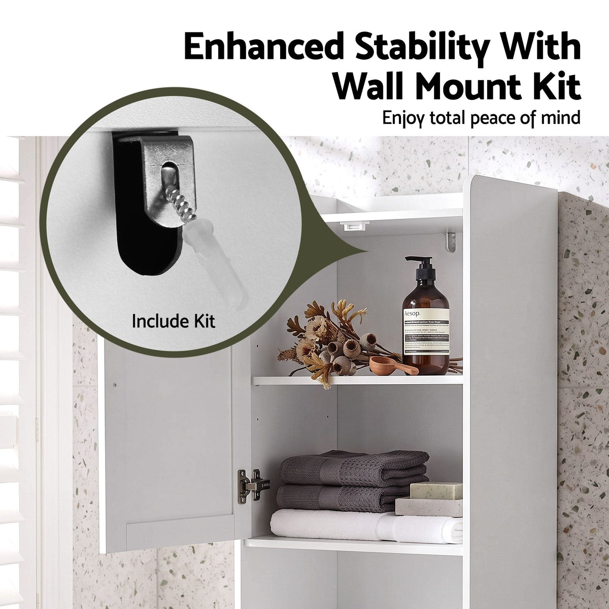 Artiss Tall Bathroom Storage Cabinet with Tilt Out Laundry Hamper White 170cm