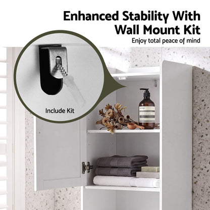 Artiss Tall Bathroom Storage Cabinet with Tilt Out Laundry Hamper White 170cm