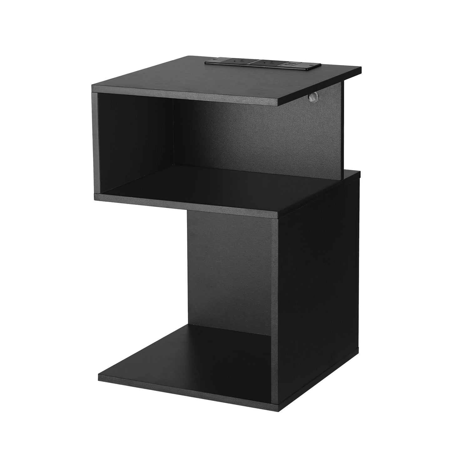 Artiss Bedside Table 2 Shelves S-Shaped Charging Station Black