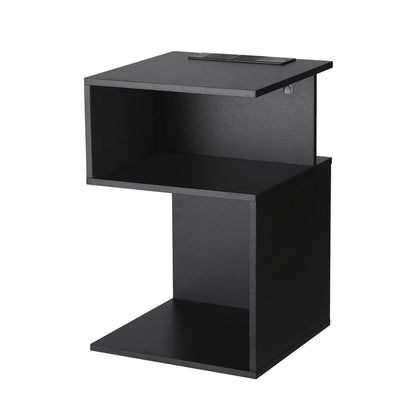 Artiss Bedside Table 2 Shelves S-Shaped Charging Station Black
