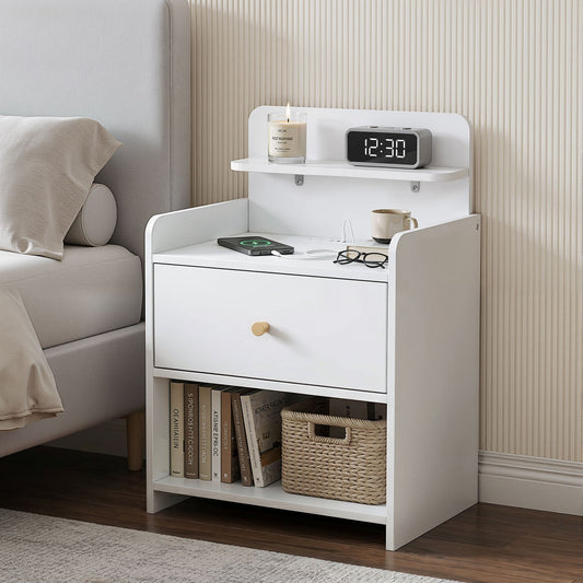 Artiss Bedside Table Drawer Charging Station White