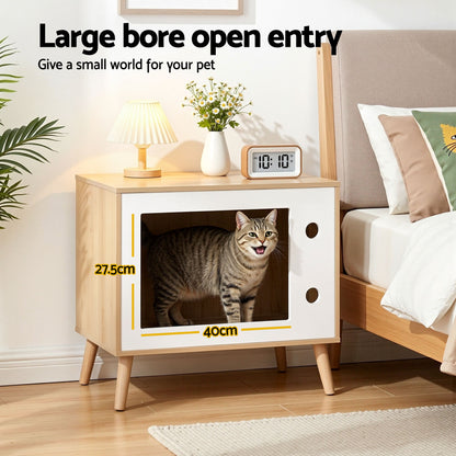Artiss Cat Nest Bedside Table Solid Wood 60cm