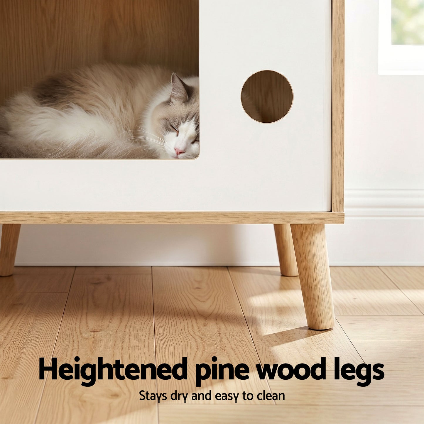Artiss Cat Nest Bedside Table Solid Wood 60cm