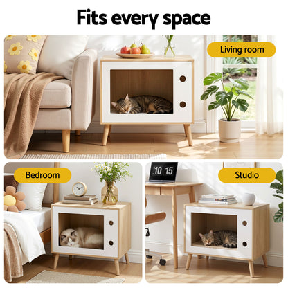 Artiss Cat Nest Bedside Table Solid Wood 60cm