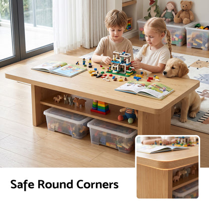 Artiss Coffee Table 110cm Center Table with 2-Tier Open Storage Shelf Wood