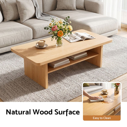 Artiss Coffee Table 110cm Center Table with 2-Tier Open Storage Shelf Wood