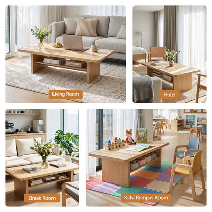 Artiss Coffee Table 110cm Center Table with 2-Tier Open Storage Shelf Wood