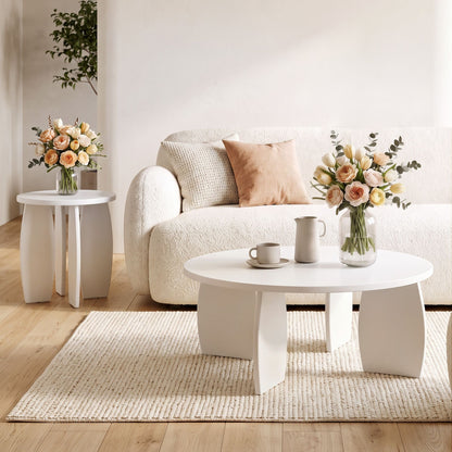 Artiss Round End Table High-Gloss Small Coffee Table Side Bedside Nightstand 40x45cm Cream white
