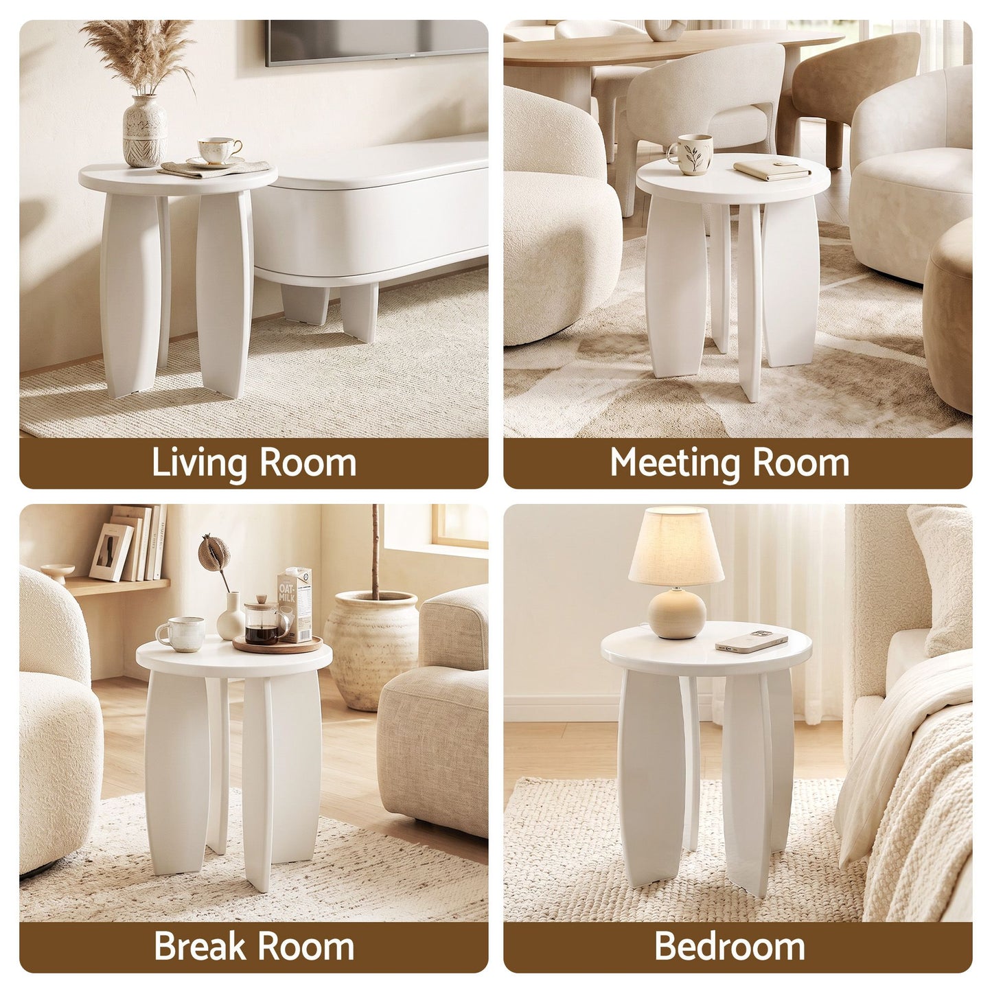 Artiss Round End Table High-Gloss Small Coffee Table Side Bedside Nightstand 40x45cm Cream white