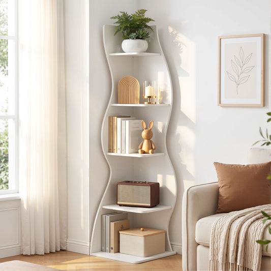 Artiss 5-Tier Bookshelf Corner Shelf S-shaped Storage Rack White