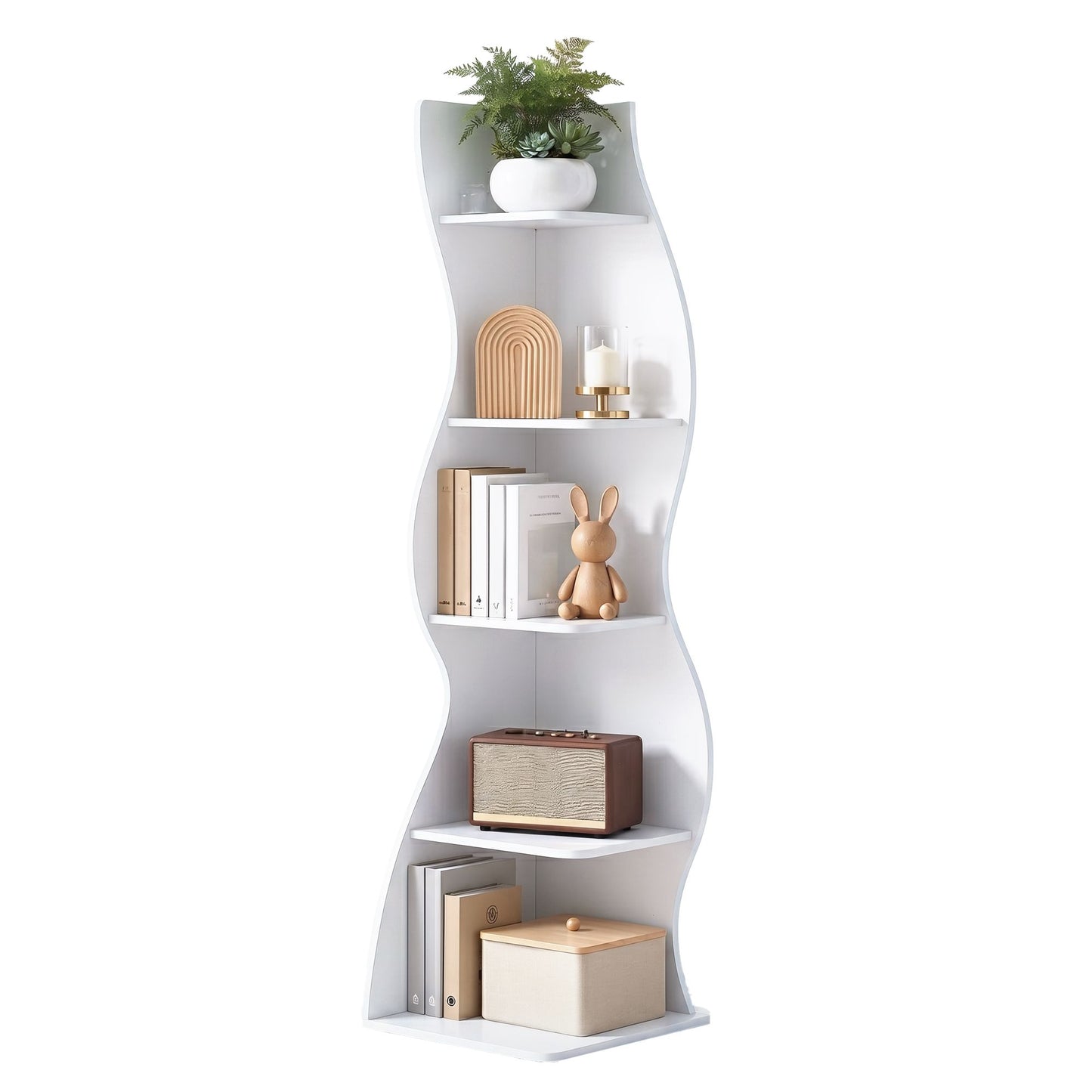 Artiss 5-Tier Bookshelf Corner Shelf S-shaped Storage Rack White