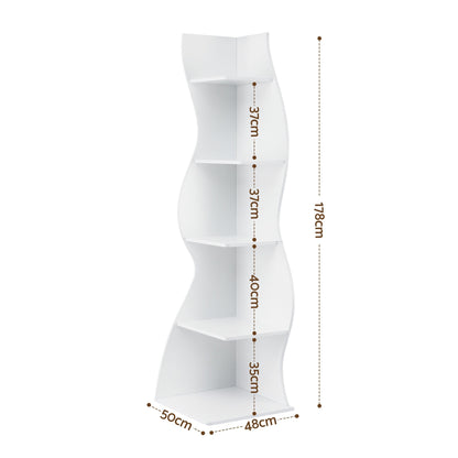 Artiss 5-Tier Bookshelf Corner Shelf S-shaped Storage Rack White