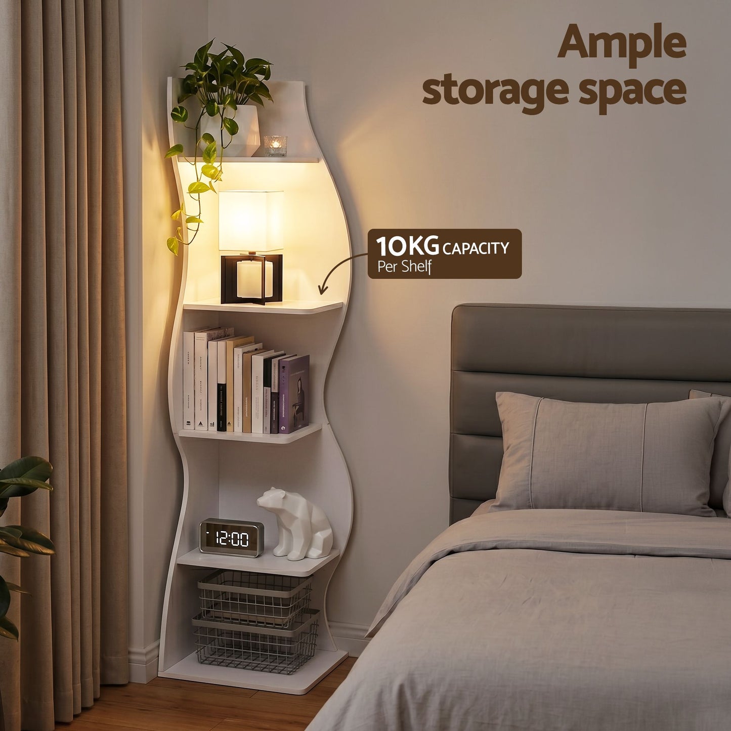 Artiss 5-Tier Bookshelf Corner Shelf S-shaped Storage Rack White