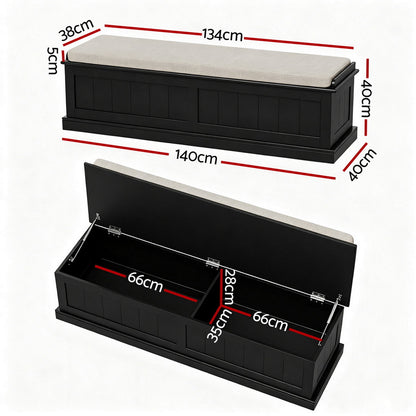 Artiss Storage Ottoman Blanket Box 140cm Fluted Black