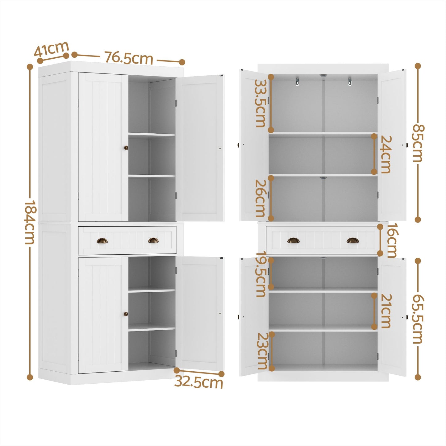 Artiss 2x Buffet Sideboard Cabinet 6-Tier Storage Pantry Cupboard Drawer White
