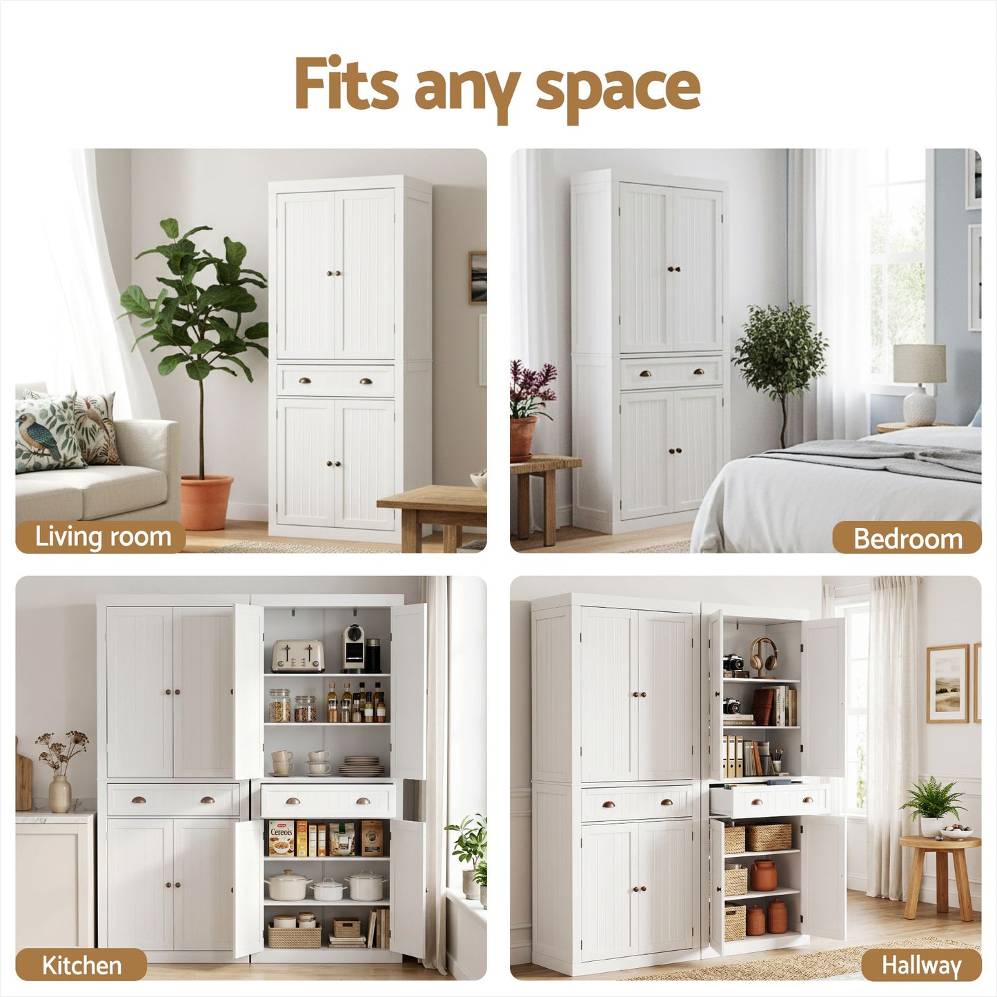 Artiss 2x Buffet Sideboard Cabinet 6-Tier Storage Pantry Cupboard Drawer White
