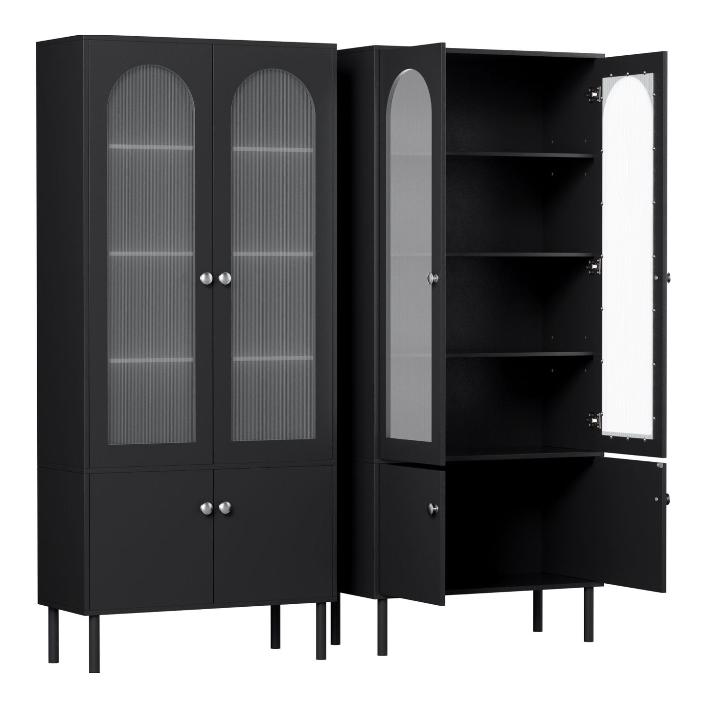 Artiss 2x Buffet Sideboard Cabinet Pantry 5-Tier Storage Cupboard Fluted Black
