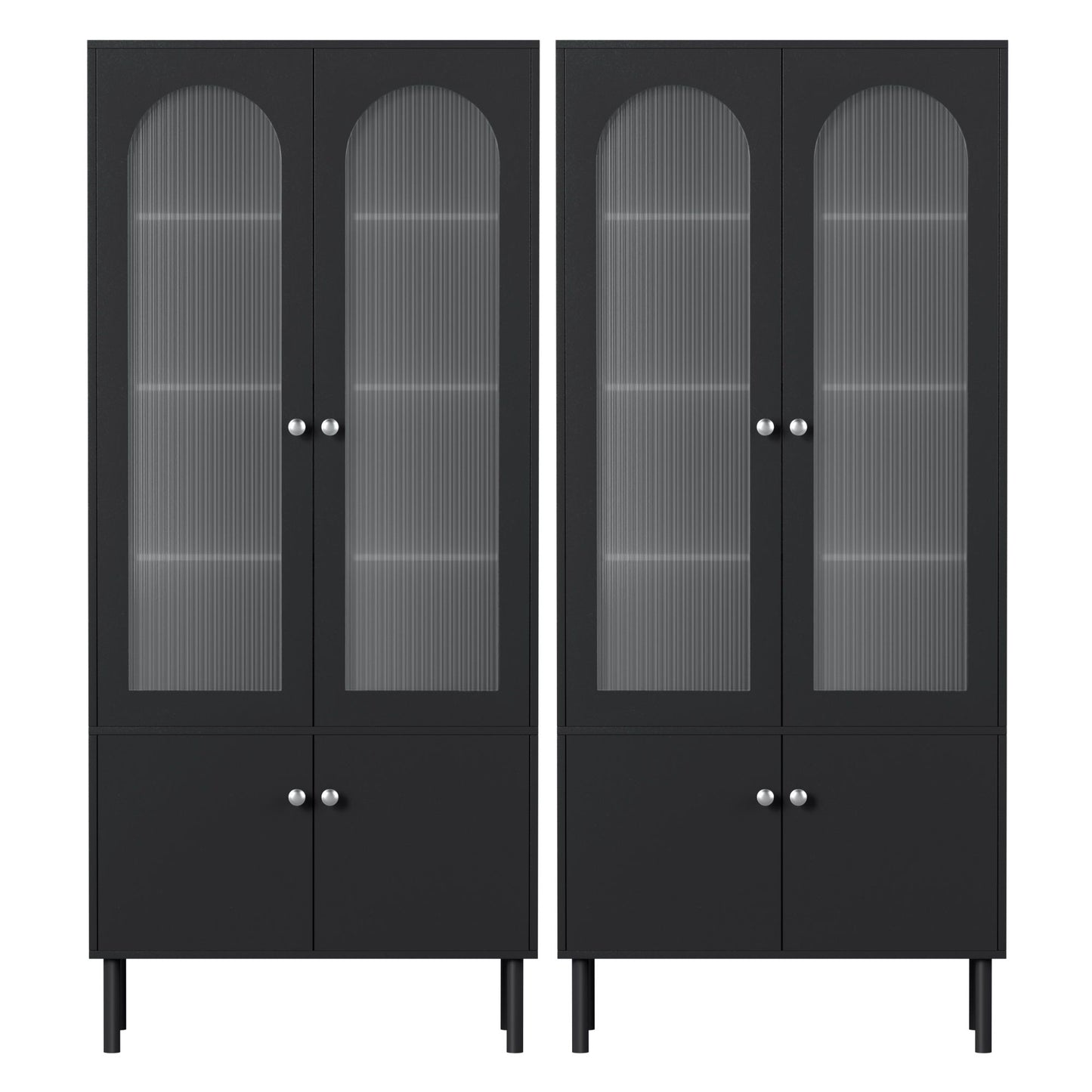 Artiss 2x Buffet Sideboard Cabinet Pantry 5-Tier Storage Cupboard Fluted Black