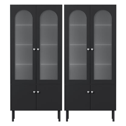 Artiss 2x Buffet Sideboard Cabinet Pantry 5-Tier Storage Cupboard Fluted Black
