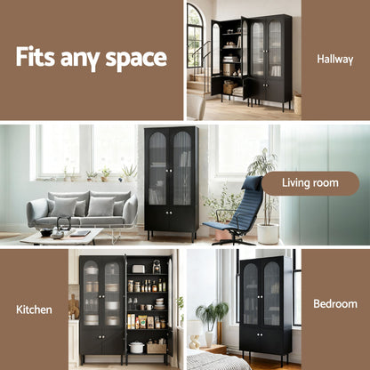 Artiss 2x Buffet Sideboard Cabinet Pantry 5-Tier Storage Cupboard Fluted Black