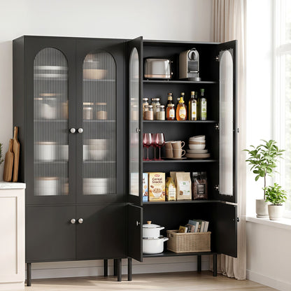 Artiss 2x Buffet Sideboard Cabinet Pantry 5-Tier Storage Cupboard Fluted Black