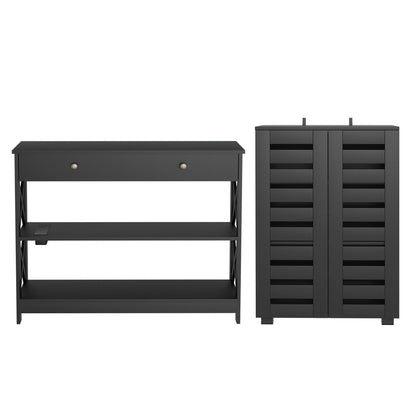 Artiss Shoe Rack Cabinet & Console Table Set Storage Shelf Black