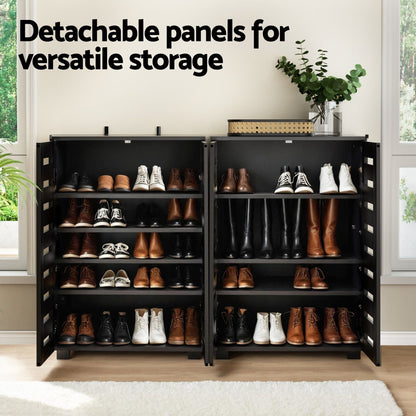 Artiss Shoe Rack Cabinet & Console Table Set Storage Shelf Black