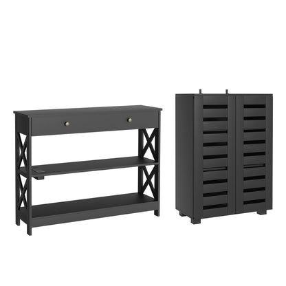 Artiss Shoe Rack Cabinet & Console Table Set Storage Shelf Black