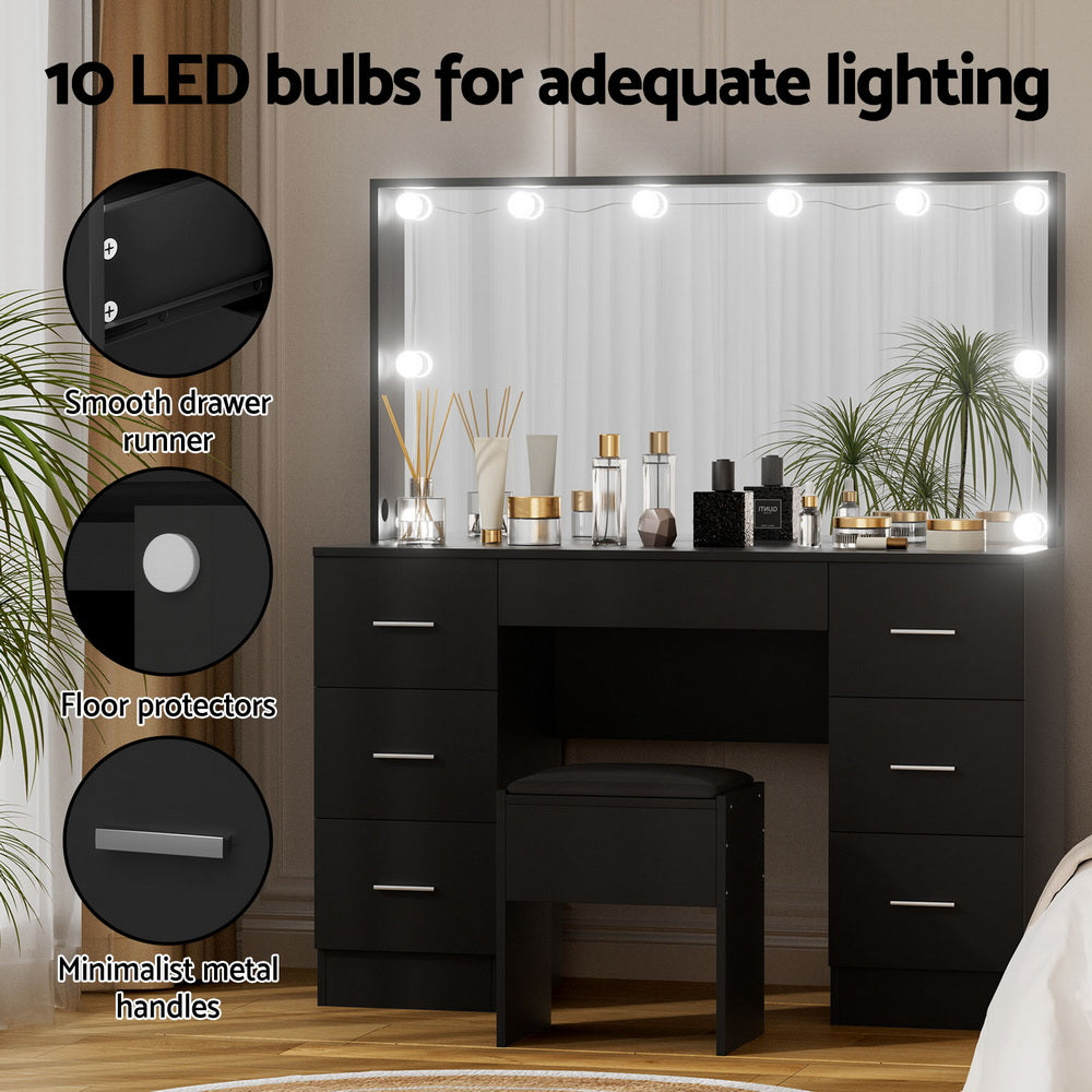 Artiss Dressing Table Vanity Desk Set Stool 10 Led Bulbs Black