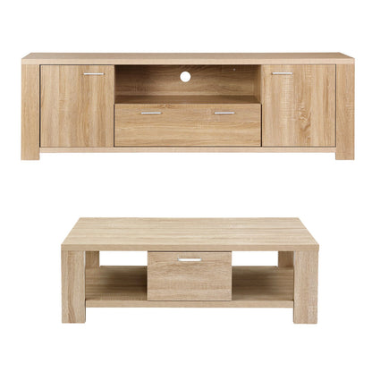 Artiss TV Unit & Coffee Table Set Storage Drawer Pine