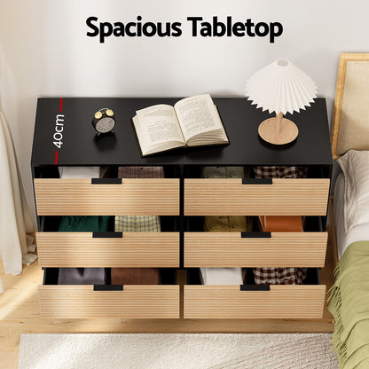 Artiss 6 Chest of Drawers Dresser Table Black&Pine