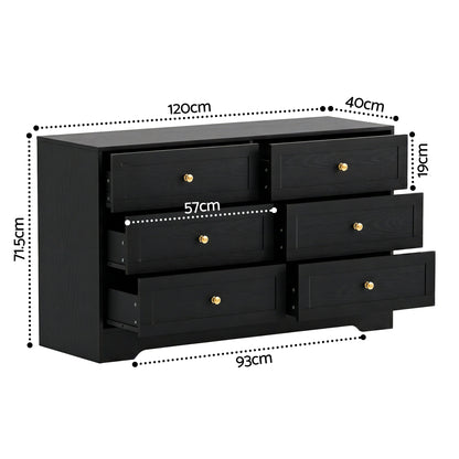 Artiss 6 Chest of Drawers Tallboy Cabinet - LEIF Black