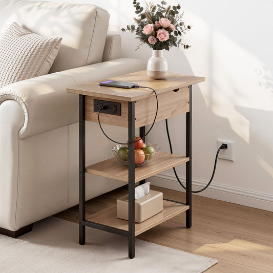Artiss Coffee Table Side Bedside End Table Charging Station Flip-Top Storage 60cm Wood