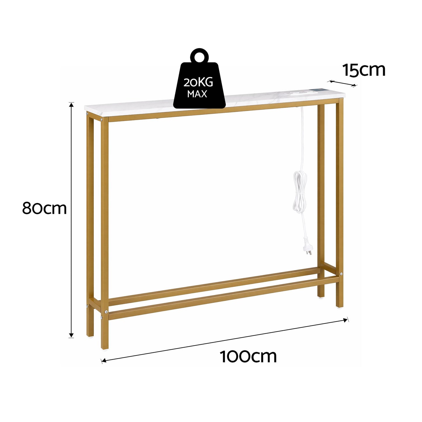 Artiss Console Table Entryway Hallway Display Desk Charging Station Marble Finish White & Gold